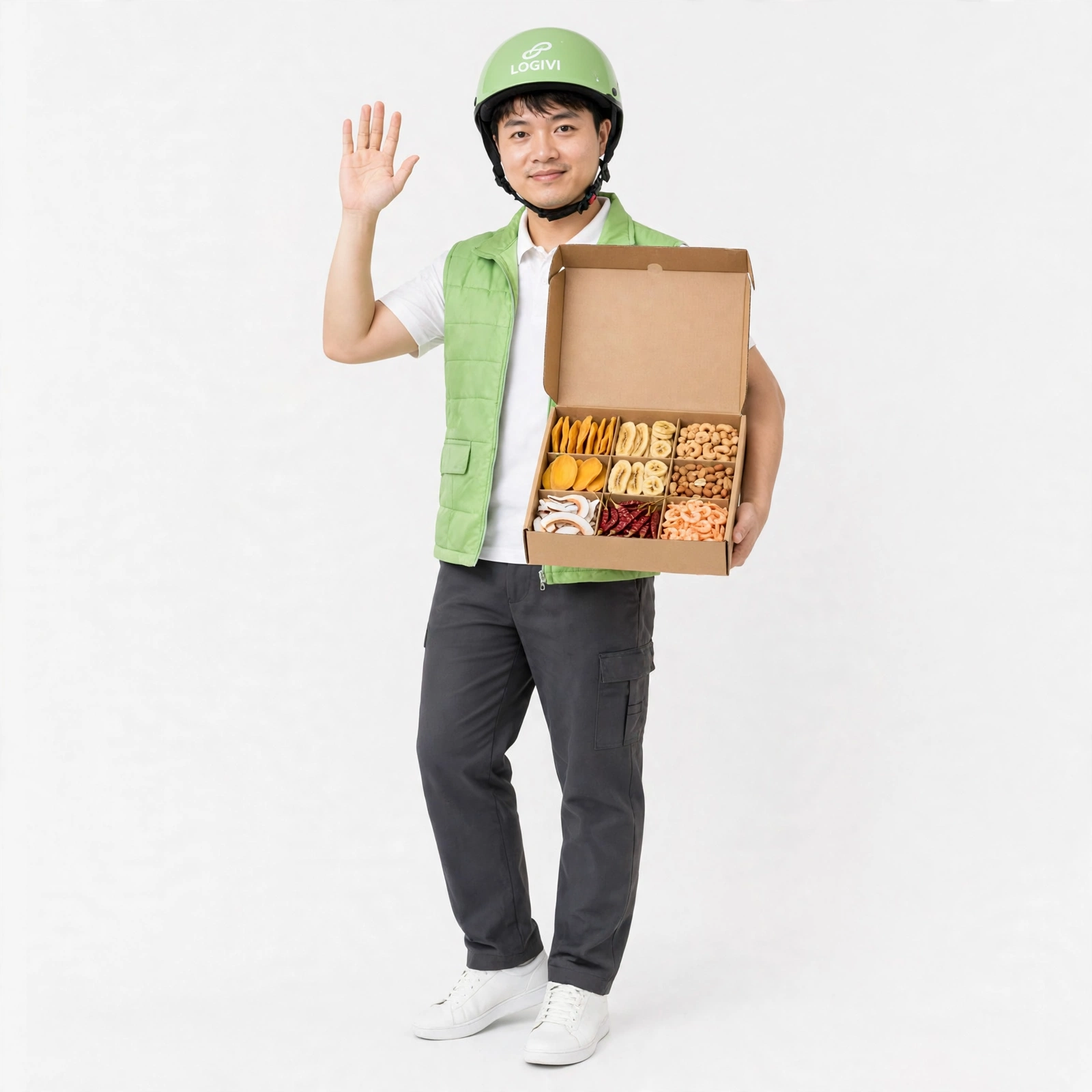 Gửi đồ ăn đi Campuchia: model nữ Logivi ôm thùng đồ ăn