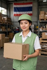Nhân viên kiểm tra kiện hàng làm thủ tục hải quan đi Thái Lan